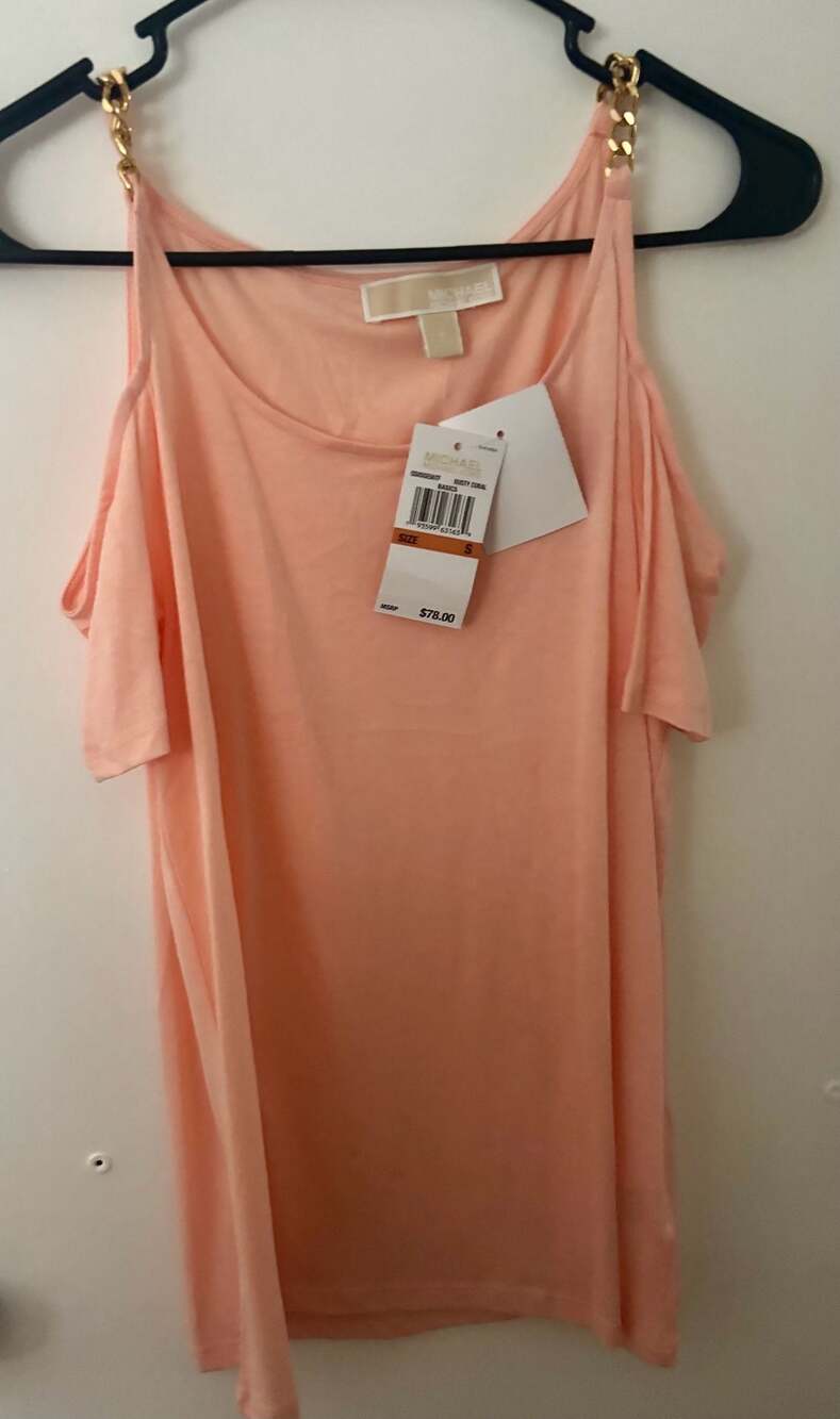 Michael Kors Cold Shoulder Chain-Strap Top in Dusty Coral